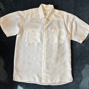 Bogari Vintage Cream 100% Silk Button Up Shirt, Guayabera, Medium, NWOT